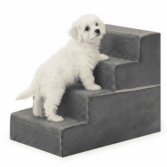 Gianna Tall Dog Stairs, Right-Angle Design, Non-Slip Foam Core, Easy Clean, Indoor & Outdoor Use for High Beds & Sofas