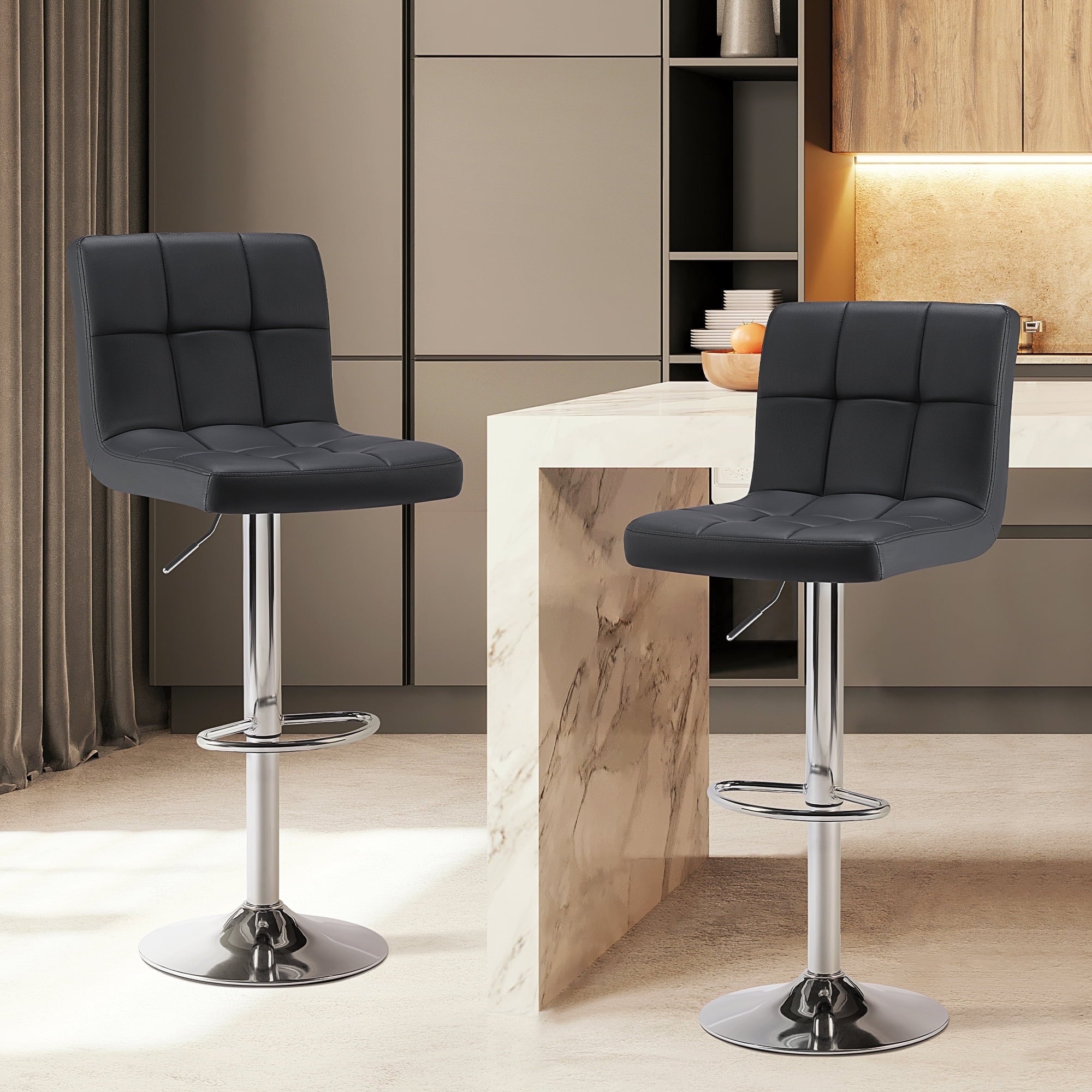 EDX Stylish and Comfortable Bar Stools Set, PU Leather Swivel, Adjustable Height, Armless Design, Perfect for Kitchen Island or Bar Counter