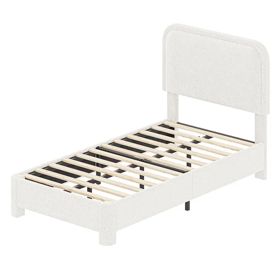 edx Platform Bed Frame with 2-Height Adjustable Teddy Fleece Upholstered Headboard and Wooden Slats Support, No Box Spring Needed, Easy Assembly, Modern Bedroom Furniture, Beige
