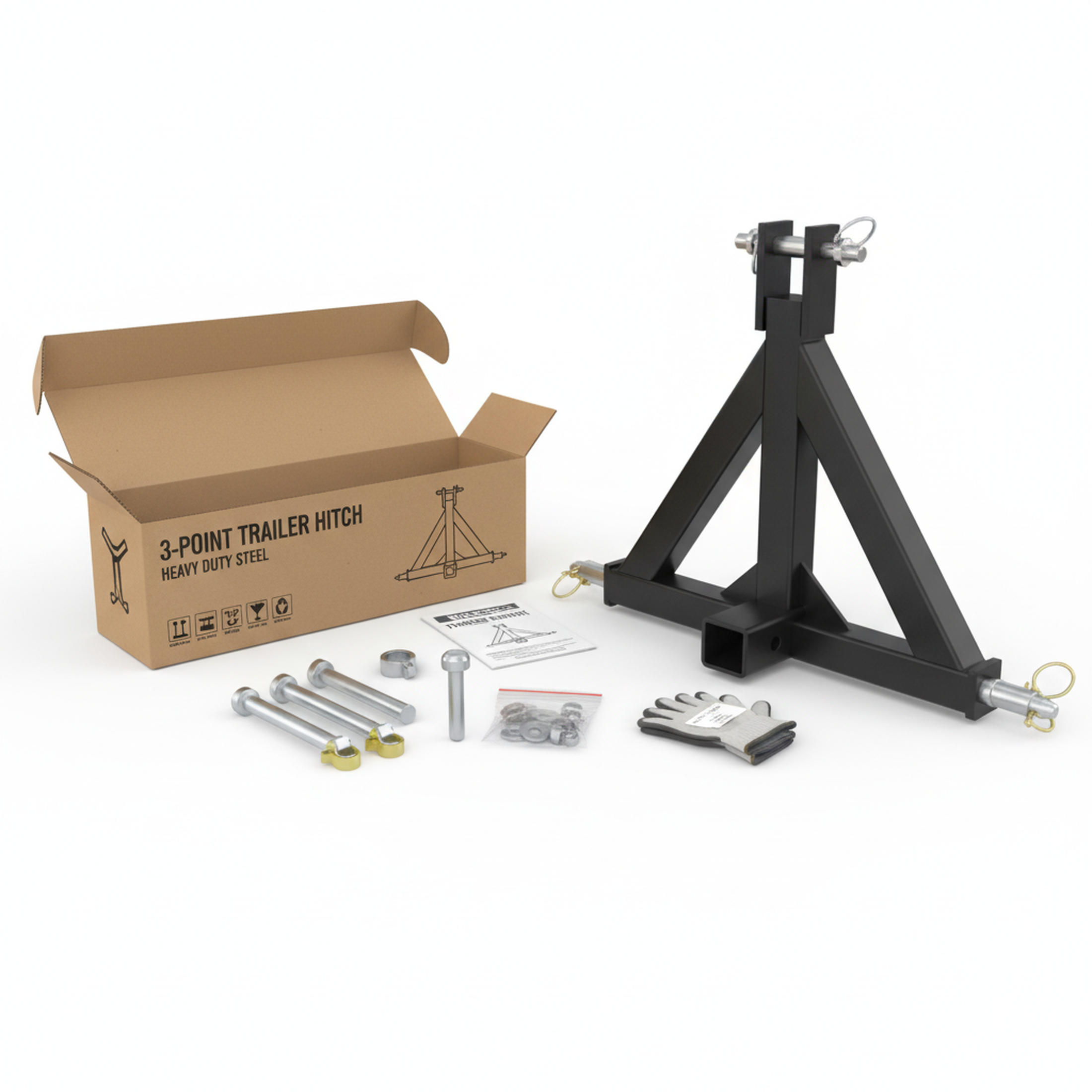 EDX Heavy Duty Category 1 Quick Hitch, 3 Point Trailer Hitch with 2" Receiver Tow Bar, Compatible with Kubota, John Deere, Yanmar, Kioti Tractors