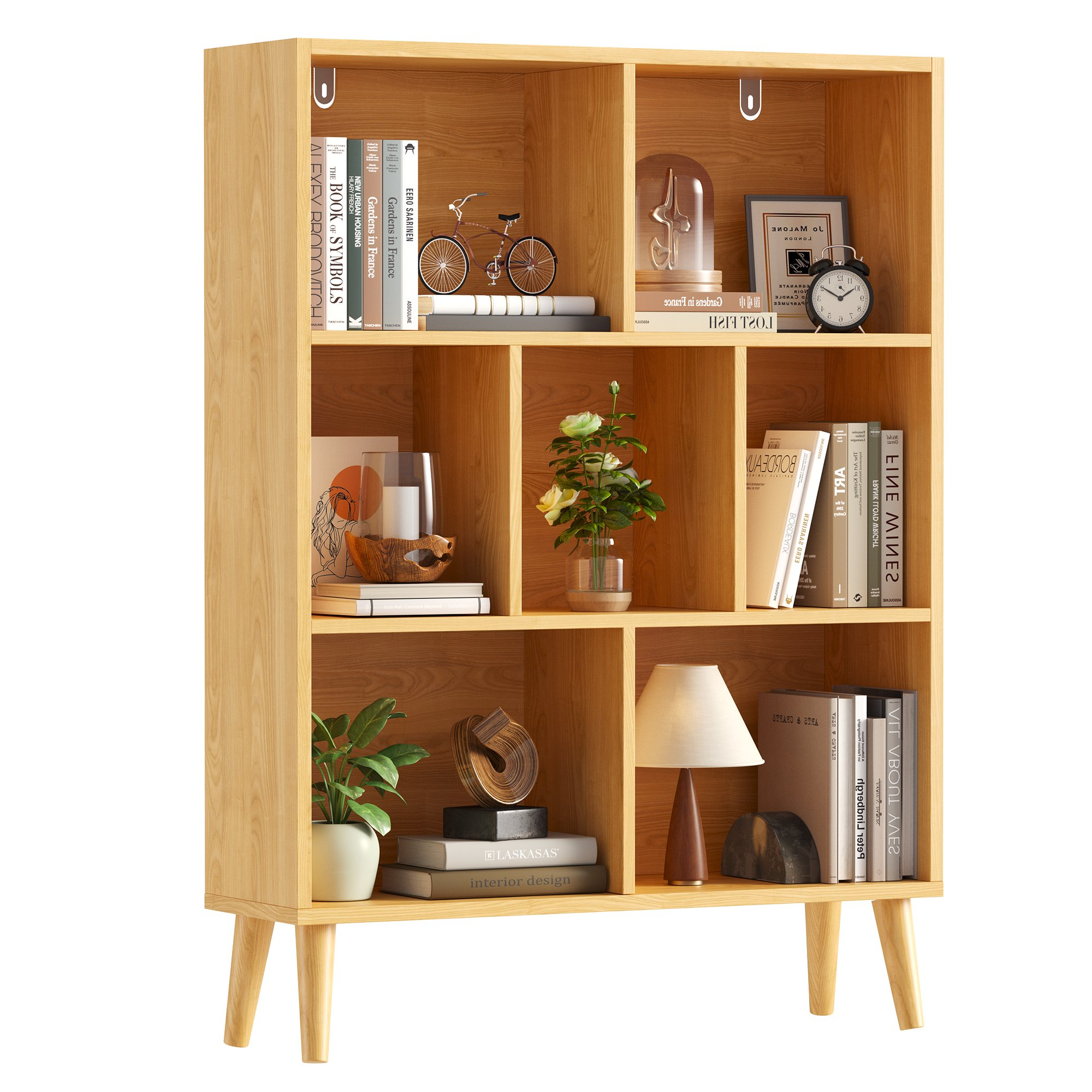EDX Wooden Cube Bookshelf,Open 3-Tier Bookcase with Legs,Freestanding Bookshelves Storage Organizer Shelf,for Bedroom,Living Room,Office
