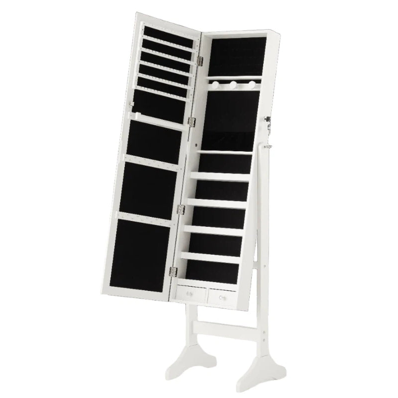 EDX Freestanding Full-Length Mirror Jewelry Cabinet, 3 Angle Adjustable Large Jewelry Armoire Organizer with Makeup Storage