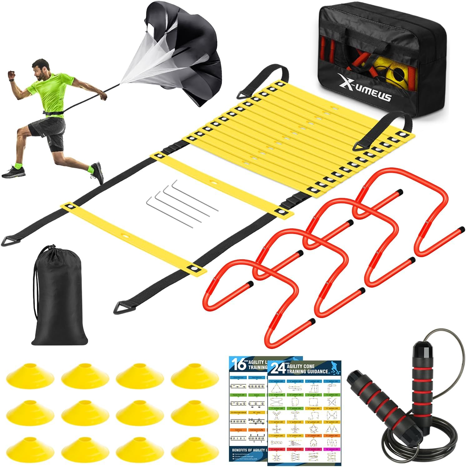 Agility Ladder Speed Training Set - Adjustable Fitness Ladder for Footwork, Coordination & Agility Drills Indoor Outdoor