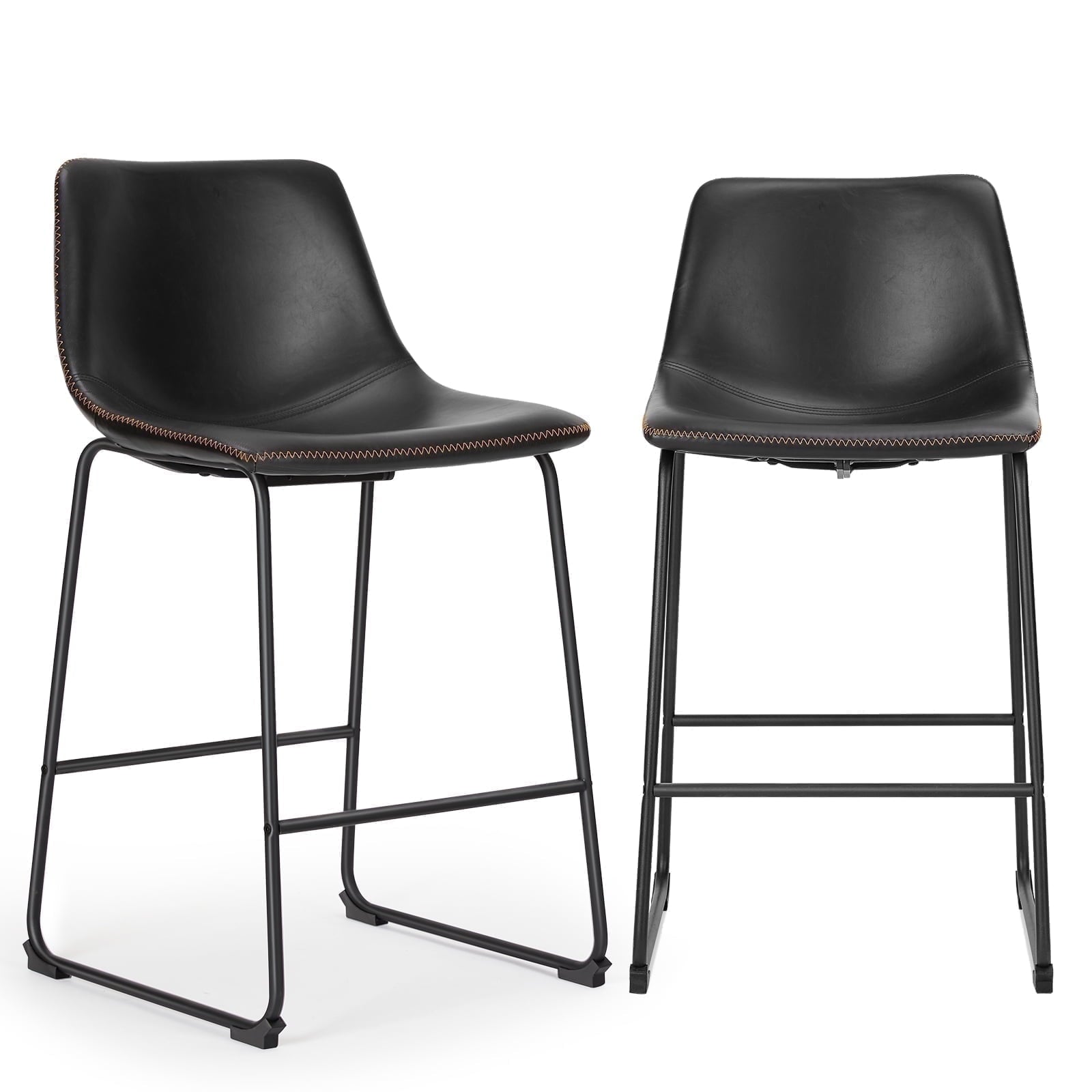 EDX Counter Height Bar Stools Set of 2 With Back and Footrest, Metal Frame