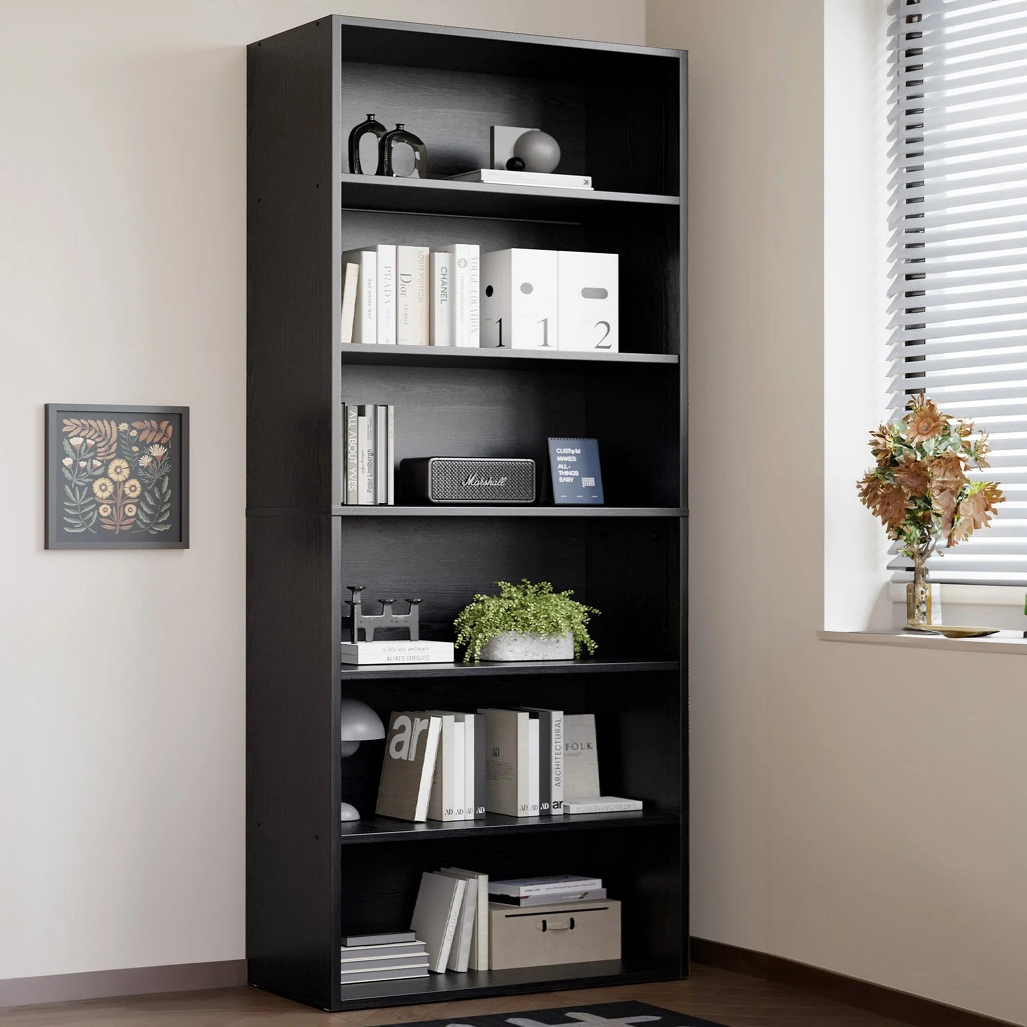 ZUNMOS Bookcase, Tall Open Industrial Standing Bookshelf Large Storage for Home Office, Living Room, Bed Room