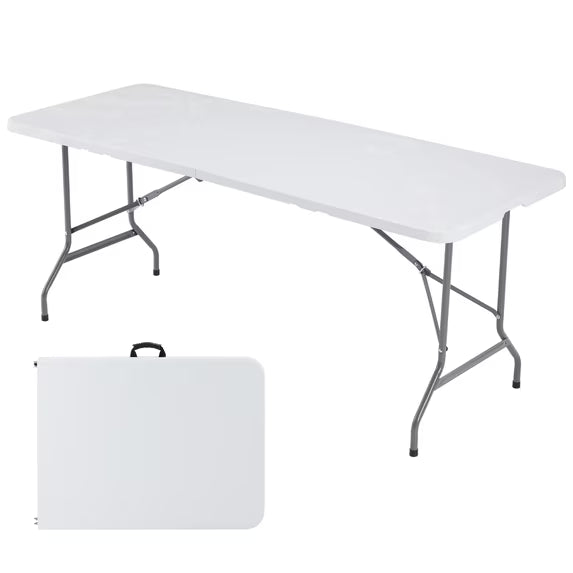 ZUNMOS Folding Table, Outdoor Indoor Heavy Duty Portable with Carrying Handle for Camping, White