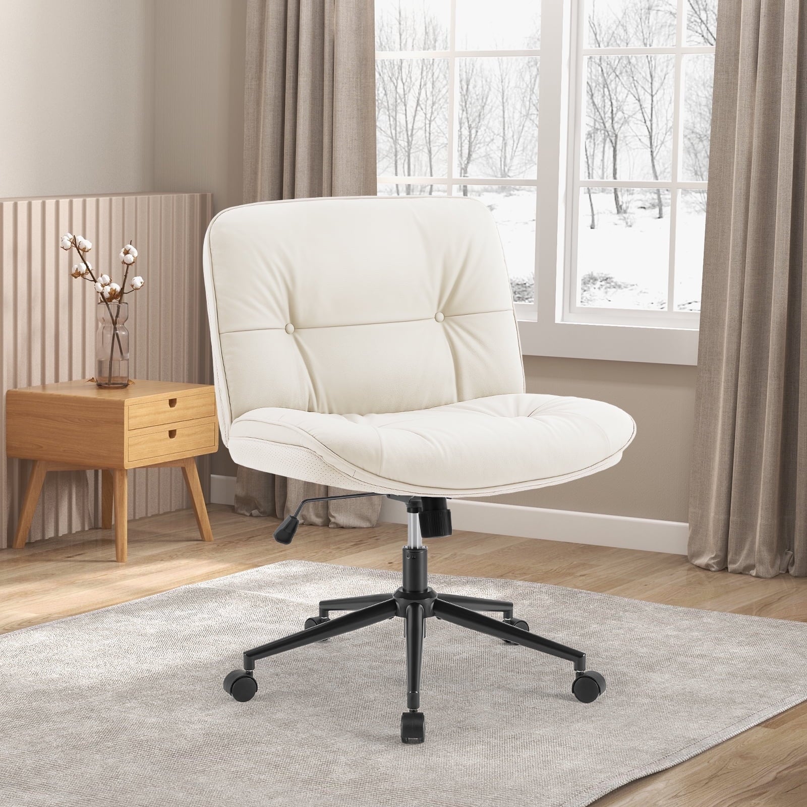 ZUNMOS Armless Office Chair with Wheels, Wide Ergonomic Design, Height Adjustable
