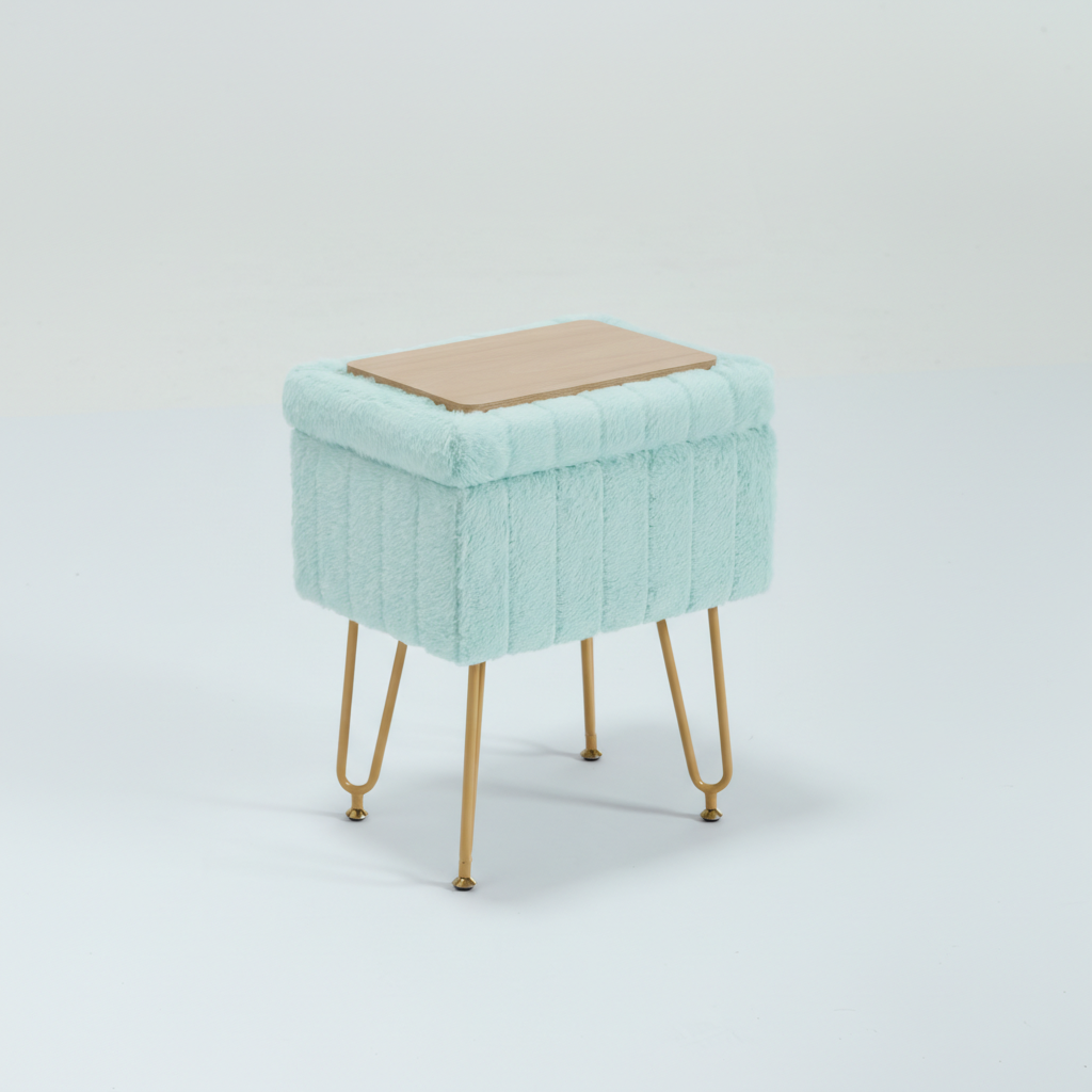 ZUNMOS Ottoman Vanity Stool Chair, with Storage Function, Modern Style Wooden Board Seat, Equipped with 4 Metal Legs and Non-Slip Feet, Suitable for Living Room and Bedroom
