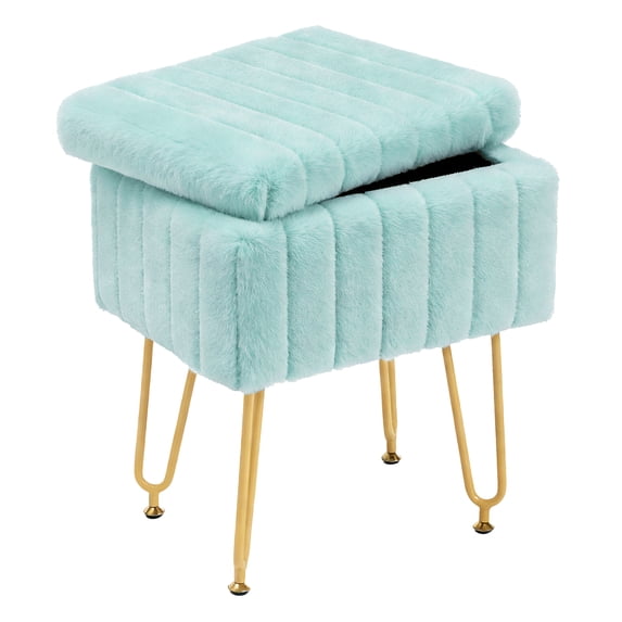 ZUNMOS Ottoman Vanity Stool Chair, with Storage Function, Modern Style Wooden Board Seat, Equipped with 4 Metal Legs and Non-Slip Feet, Suitable for Living Room and Bedroom