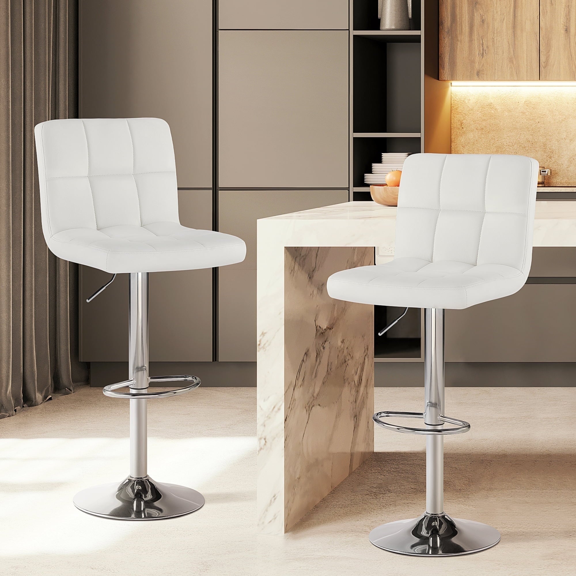 EDX Stylish and Comfortable Bar Stools Set, PU Leather Swivel, Adjustable Height, Armless Design, Perfect for Kitchen Island or Bar Counter