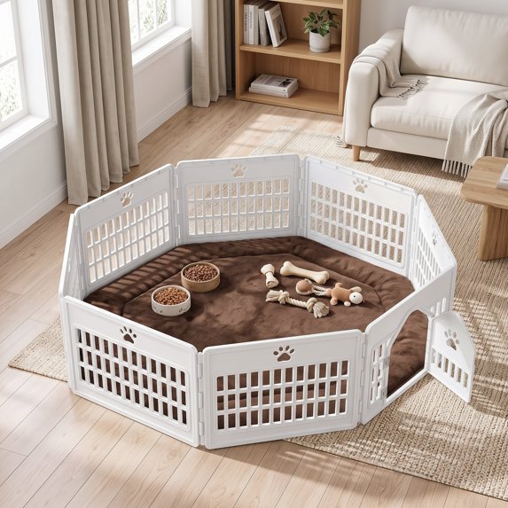 EDX Dog Playpen, 24" Portable Pet Fence, Puppy Training, Secure Door Latch, Indoor/ Outdoor PP Dog Enclosure for Small & Medium Dogs