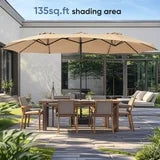 EdX 15 FT Triple Head Patio Umbrella, 12-Rib Design with 135 SQ FT Coverage, UV50+ Waterproof Canopy Includes Base & Sandbags for Outdoor Patio Camping