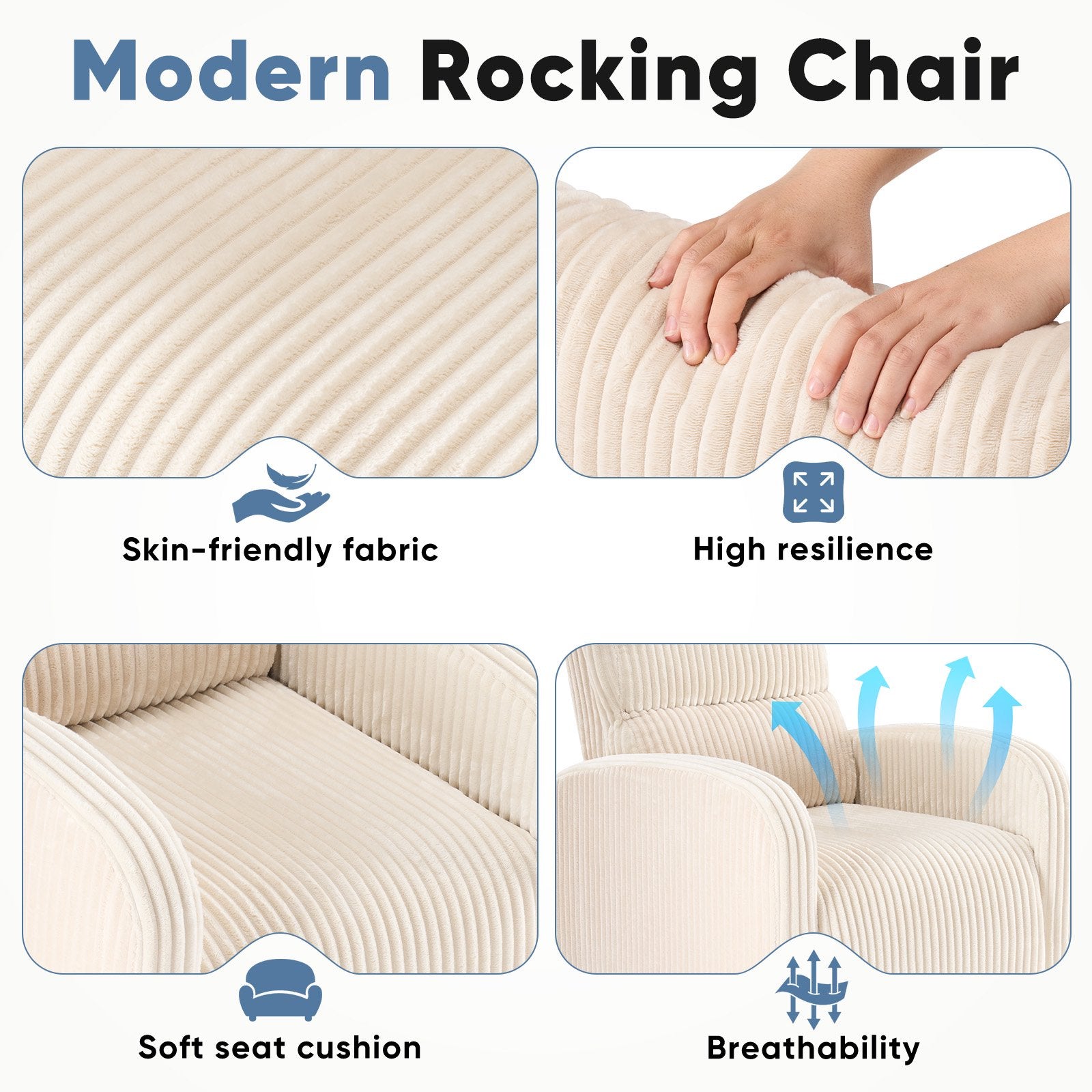 EDX 360°Swivel Nursery Chair, Comfy Chair for Bedroom, Rocking Chair with Thickened Seat Cushion, High Back Sofa Chairs for Living Room, Nursery Room and Reading Room