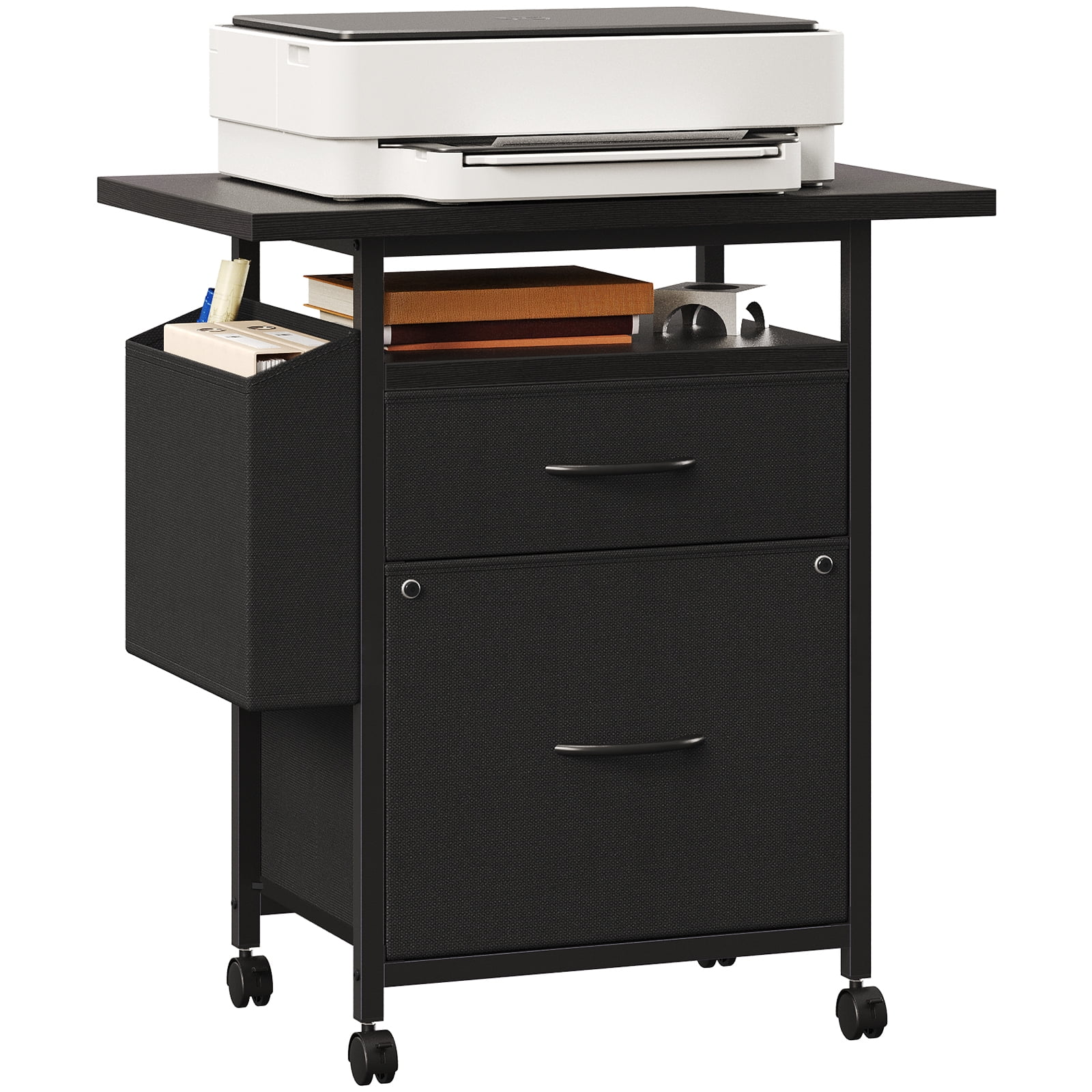edx 24" Rolling File Cabinet with Drawers & Storage Shelf, Printer Stand Table Fits A4 Letter Size for Home Office