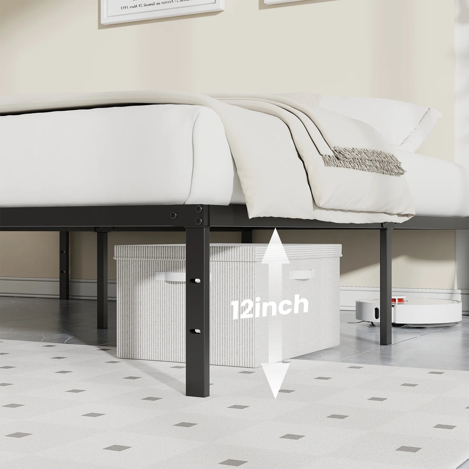EDX 12 Inch Metal Platform Bed Frame with Steel Slats, No Box Spring Needed, Noise Free, Easy Assembly