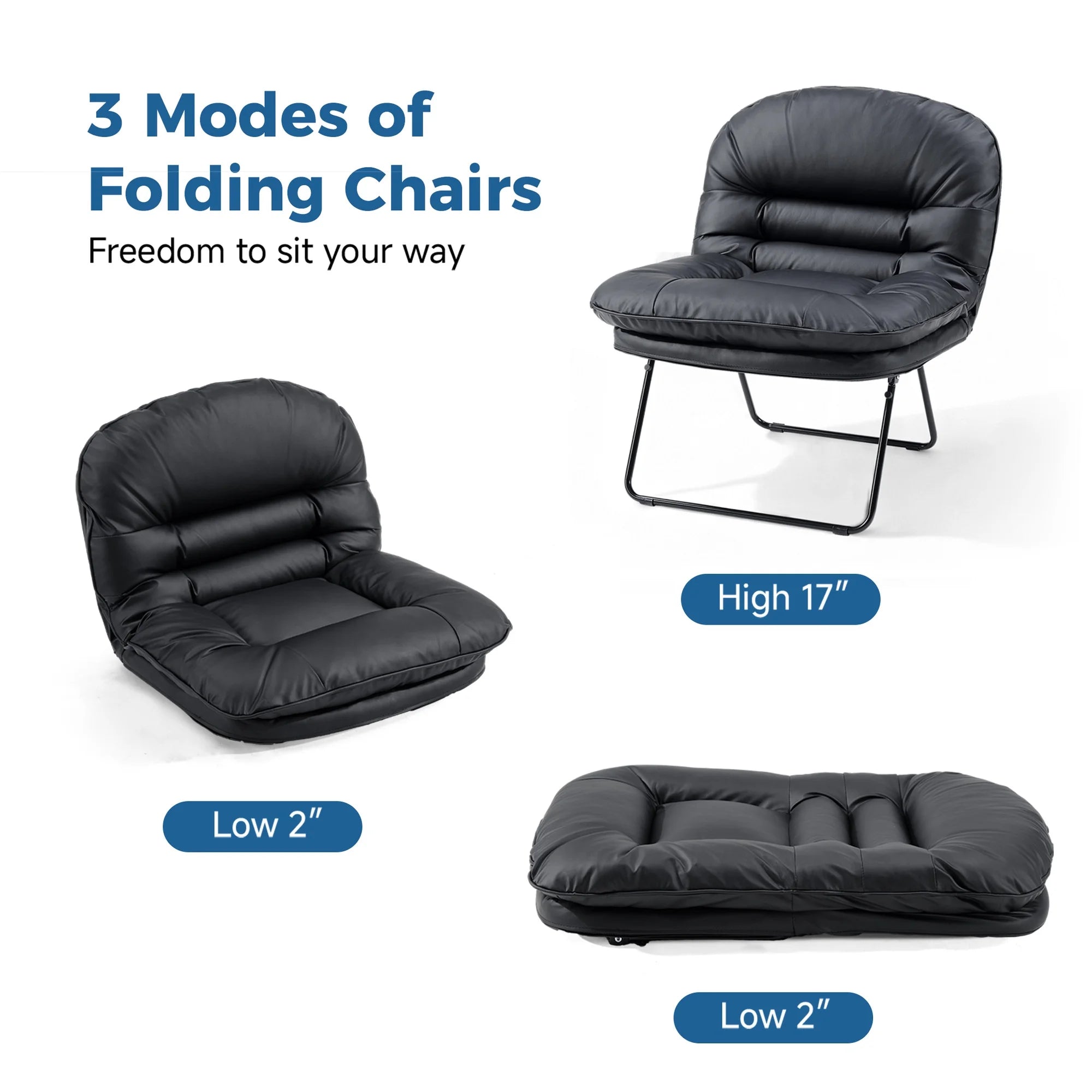 edx 3-in-1 Folding Chair/Office Chair/Comfy Saucer Chair, Small Sofa Chair with Backrest, Suitable for Bedroom/Dorm/Gaming Foldable Padded Chair