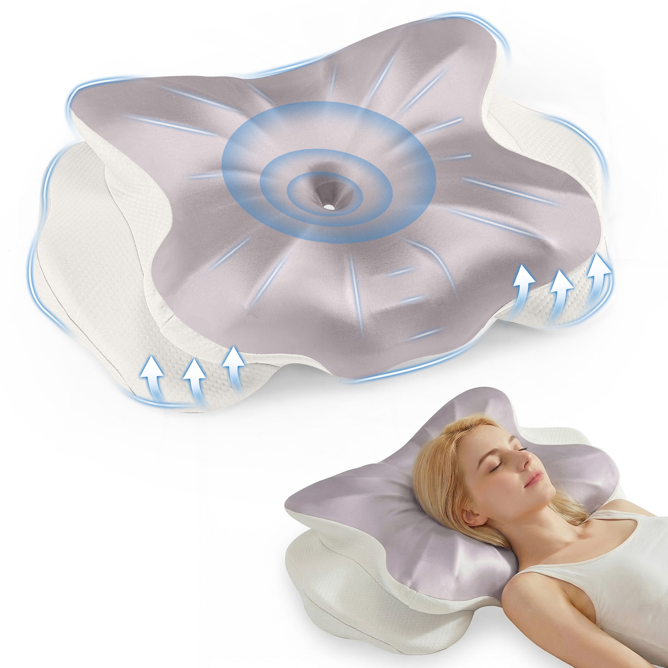 EDX Ergonomic Contoured Memory Foam Pillow, Cervical Support Pillow with Dual Height Design & Arm Grooves, Breathable Removable Cover, Suitable for Side, Back & Stomach Sleepers