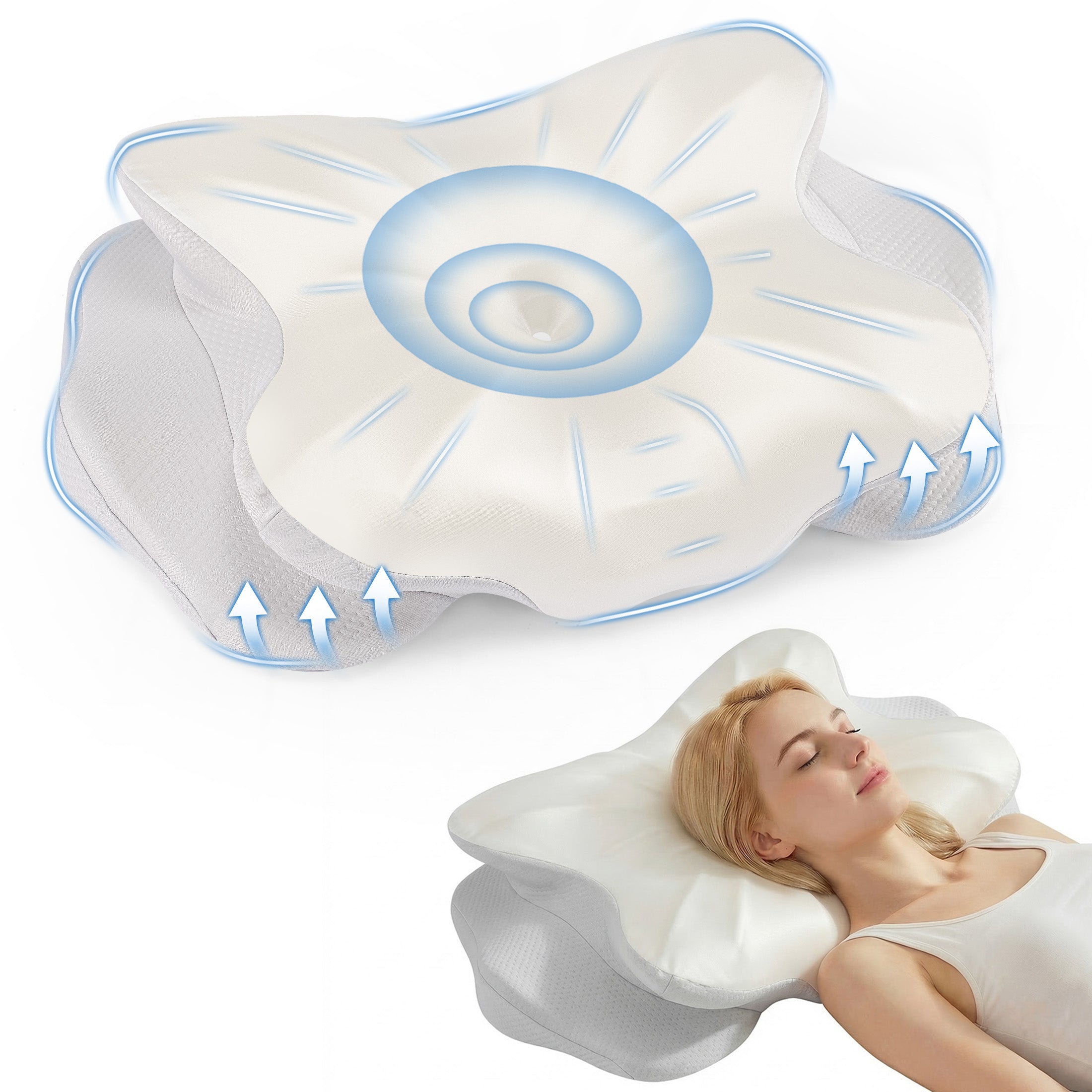 EDX Ergonomic Contoured Memory Foam Pillow, Cervical Support Pillow with Dual Height Design & Arm Grooves, Breathable Removable Cover, Suitable for Side, Back & Stomach Sleepers