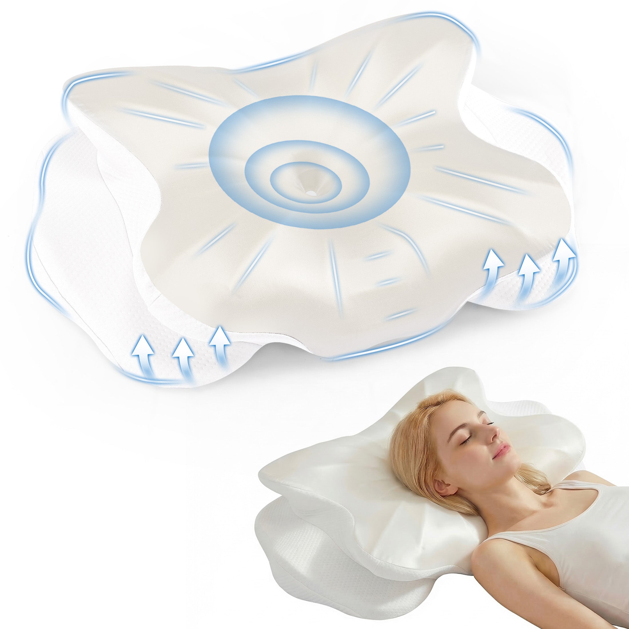 EDX Ergonomic Contoured Memory Foam Pillow, Cervical Support Pillow with Dual Height Design & Arm Grooves, Breathable Removable Cover, Suitable for Side, Back & Stomach Sleepers
