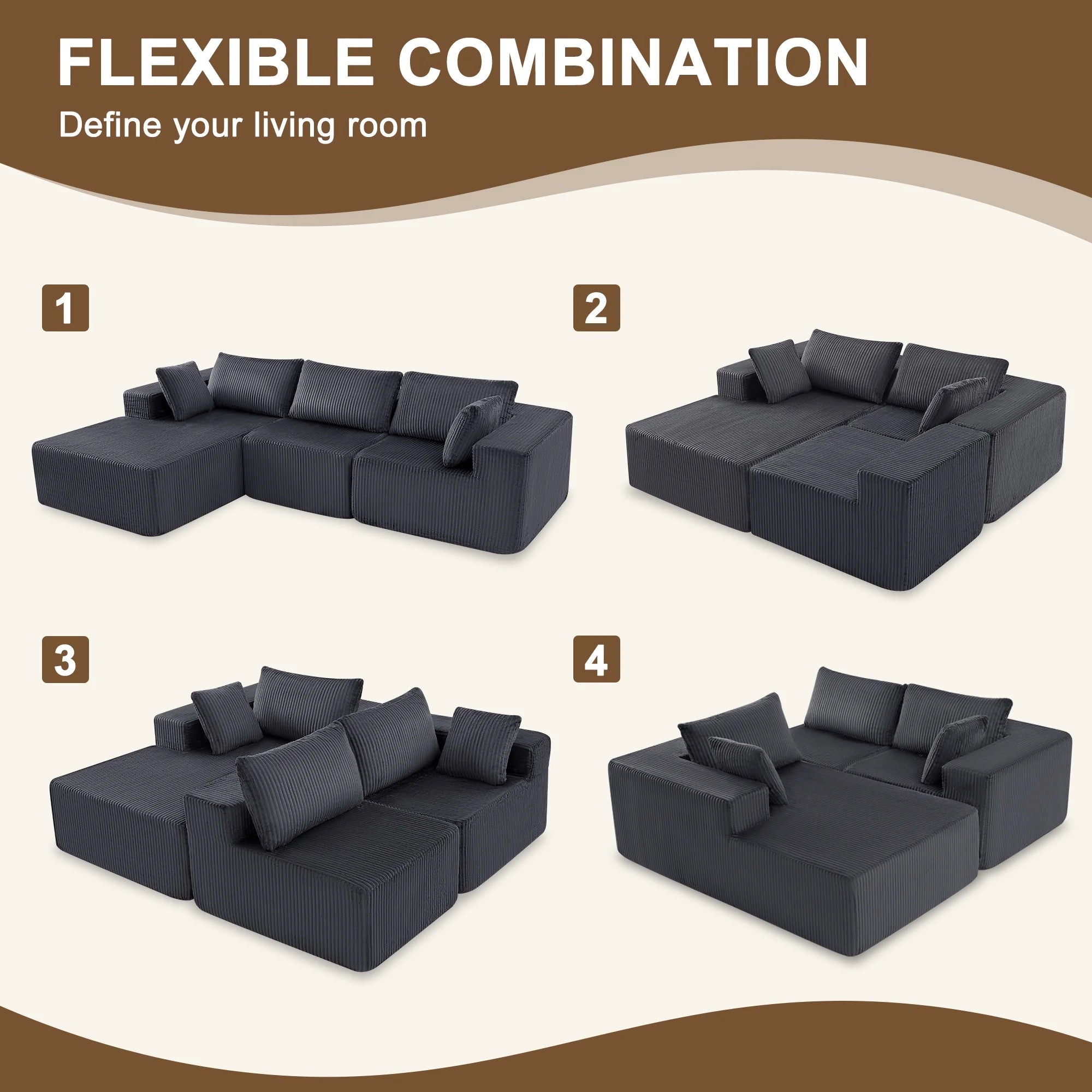 edx Convertible Modular Sectional Sofa installation 4 Seat L Shaped Modern Sofa Couch Bed