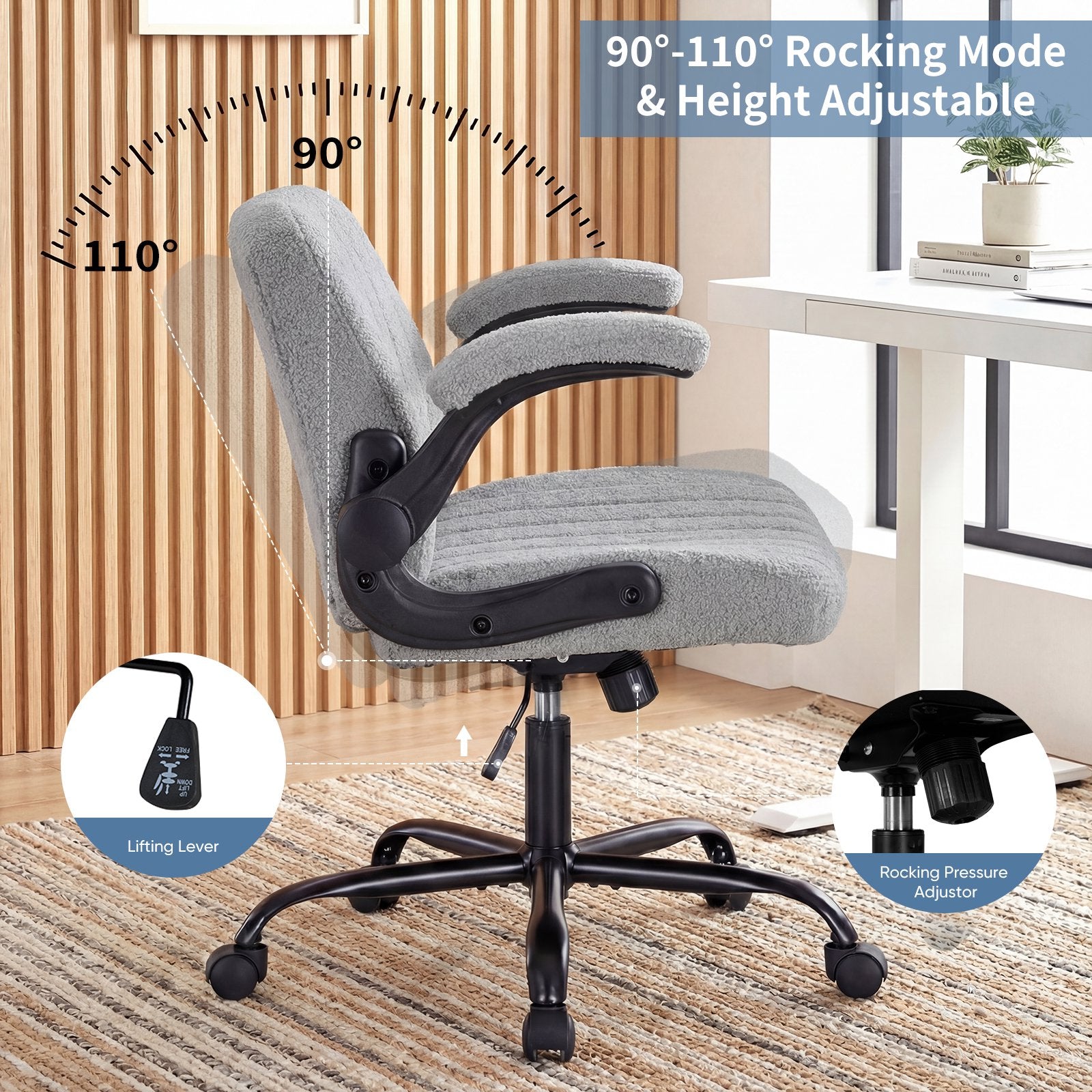 EDX With Armrests Office Chair Cross-Leg Design with Casters, Comfortable Home Dressing Chair