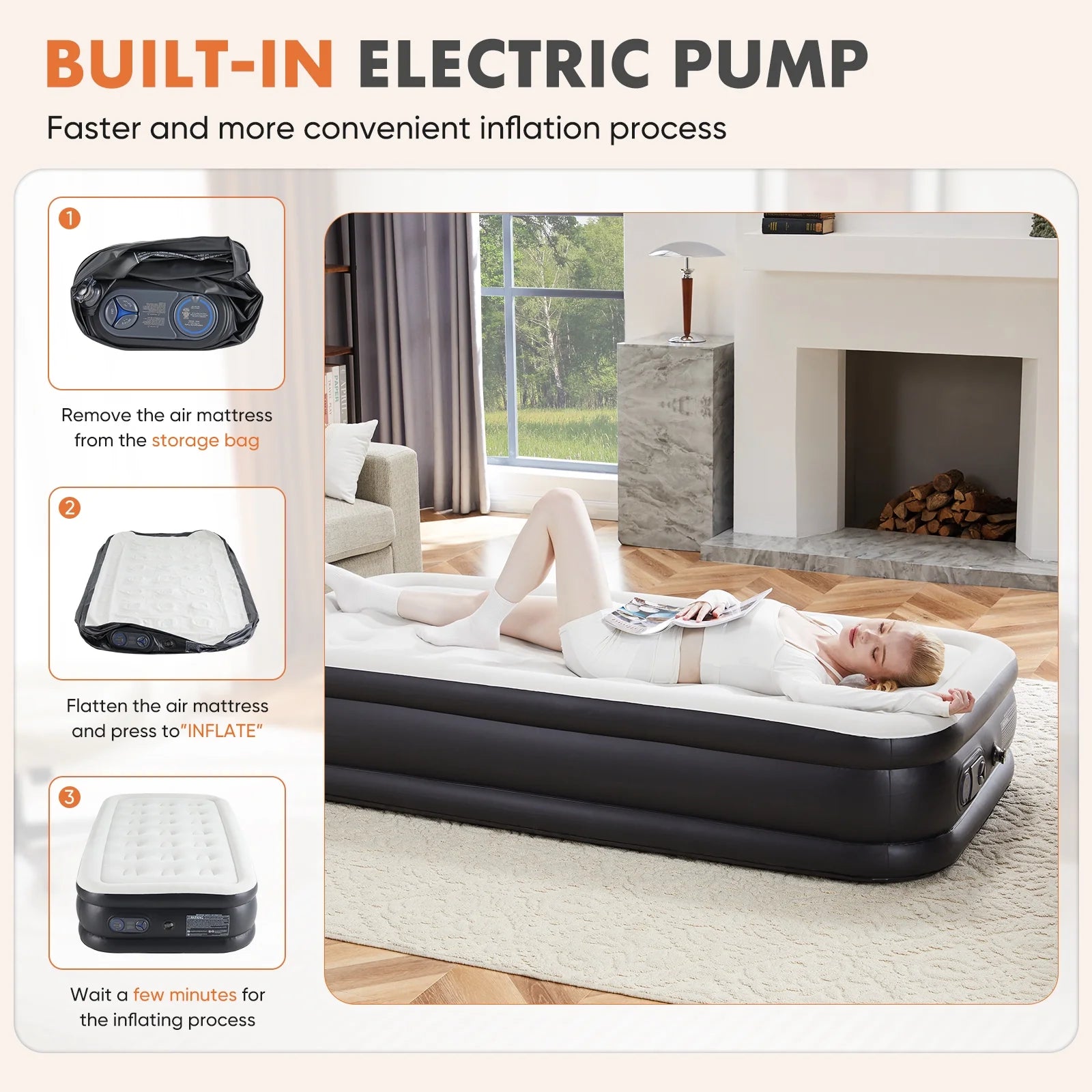 edx Air Mattress Bed with Built- in Pump Blow Up Mattresses for Camping, Indoor Colchon, Guests Air Bed