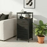 edx 5 Fabric Drawers Nightstand with Charging Station & USB/Type-C Ports and Outlets, Variable Light Strip Bedside End Table with Adjustable Feet for Bedroom, Black