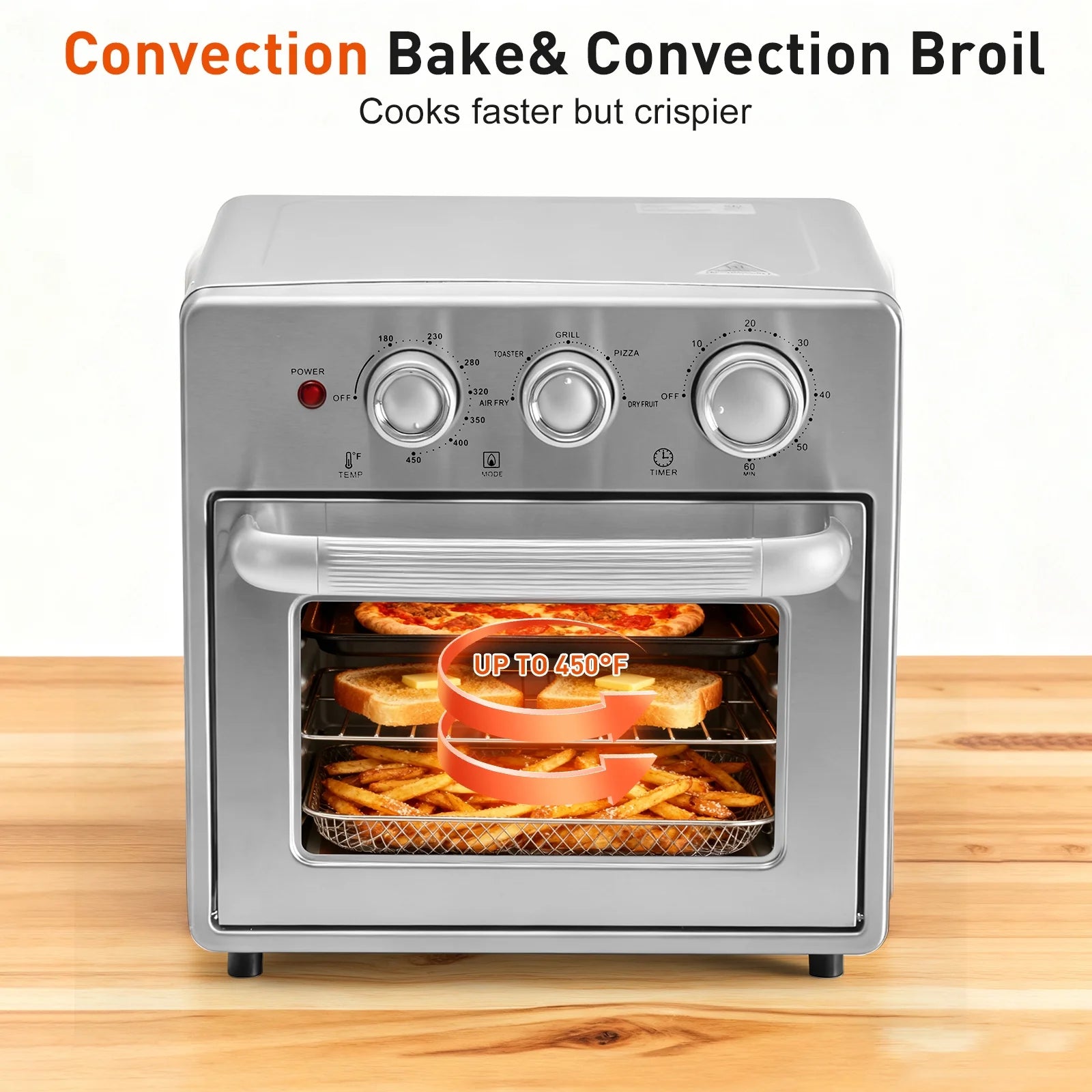 EDX 16L Silver Air Fryer Oven, 4-in-1 Functions, 120V, 100-230℃, 0-60min Timer, Household Kitchen & Countertop Use