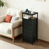 edx 5 Fabric Drawers Nightstand with Charging Station & USB/Type-C Ports and Outlets, Variable Light Strip Bedside End Table with Adjustable Feet for Bedroom, Black