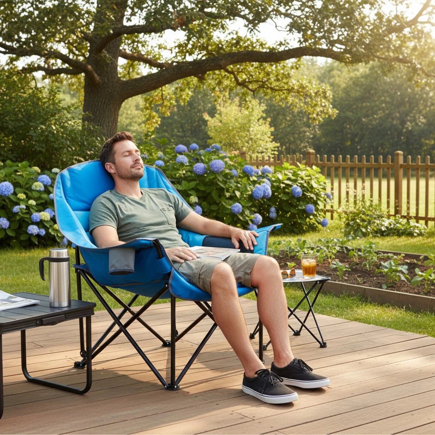 edx Oversized Heavy Duty Camping Chair, 500 lbs Capacity, Foldable Outdoor Seat with Cup Holder & Side Pockets, Portable Lawn Seat for Outdoor Activities