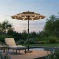 EdX 9.2 FT 3-Layer Solar Patio Umbrella, 32 LED Lights Market Umbrella with Adjustable Tilt, 8-Rib Outdoor Sunshade for Backyard, Deck and Poolside