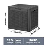 edx 31 Gallon Outdoor Storage Deck Box, Waterproof Resin Patio Storage Bin for Cushions & Tools, Lockable UV Resistant, Black