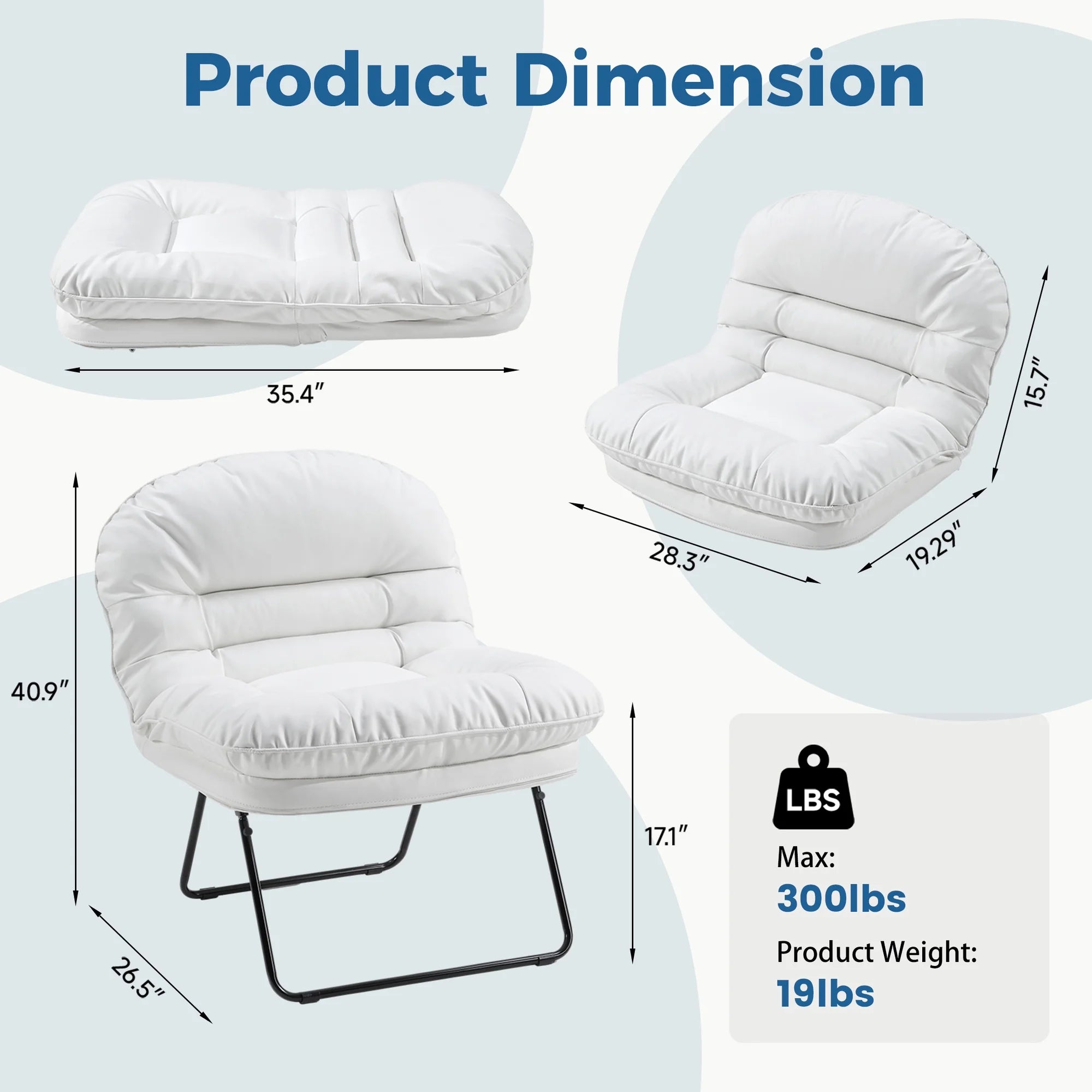 edx 3-in-1 Folding Chair/Office Chair/Comfy Saucer Chair, Small Sofa Chair with Backrest, Suitable for Bedroom/Dorm/Gaming Foldable Padded Chair