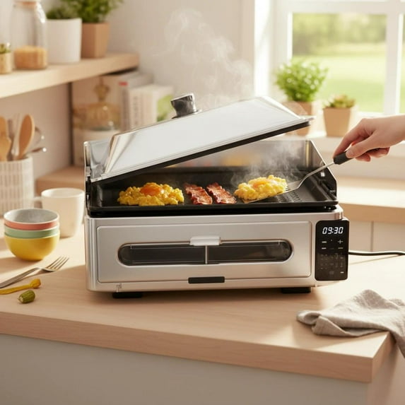 edx Commercial Electric Griddle, Teppanyaki Grill Stainless Steel, Easy to Clean, Suitable for Home, Restaurant