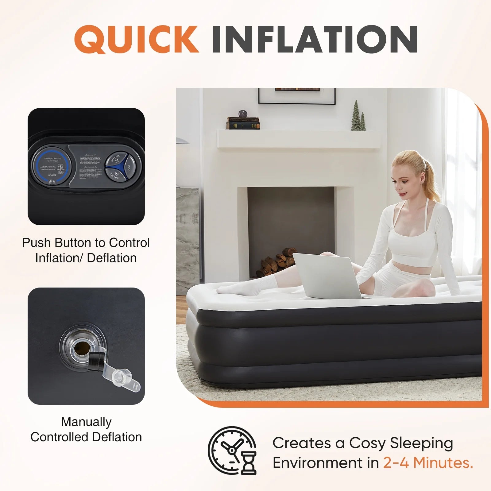edx Air Mattress Bed with Built- in Pump Blow Up Mattresses for Camping, Indoor Colchon, Guests Air Bed