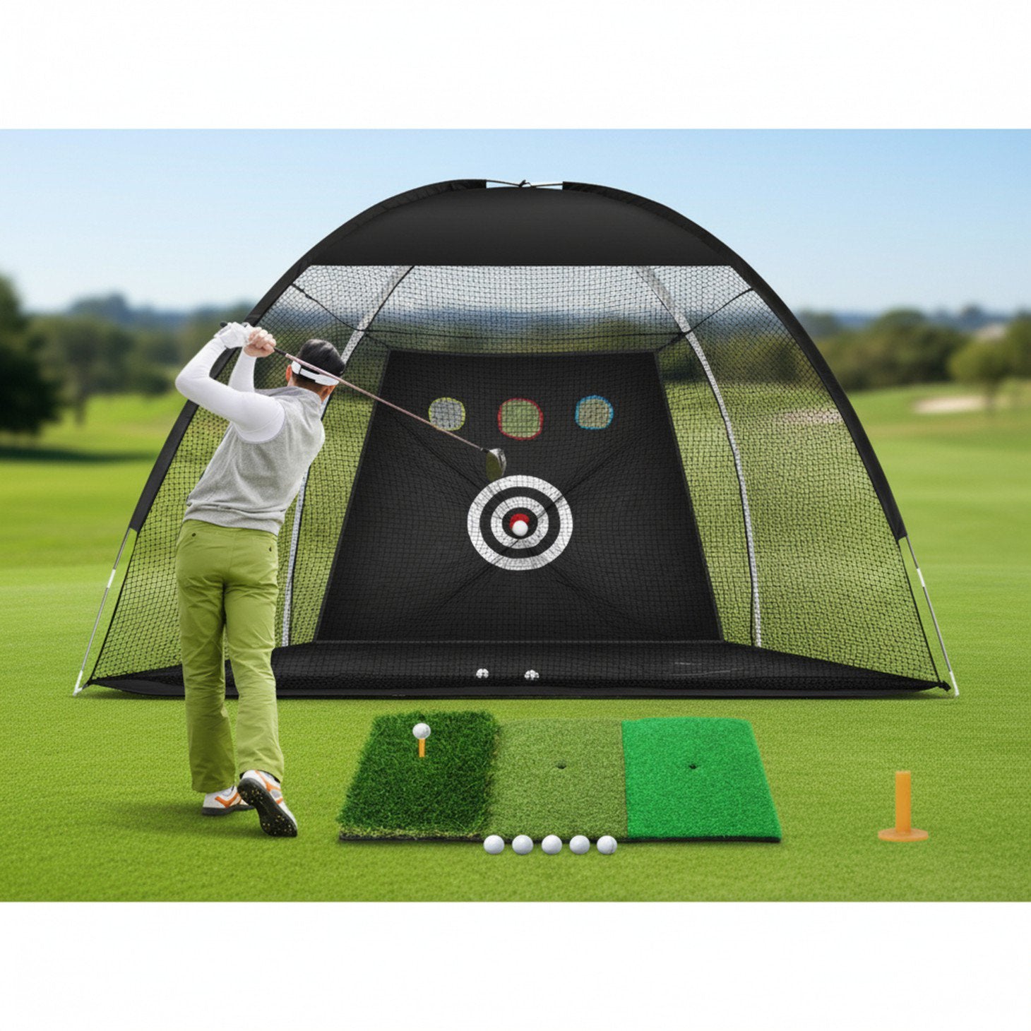 EDX 10x7FT Golf Practice Net with Mat & Target, Complete Golf Swing Trainer Kit for Outdoor and Indoor Home Use