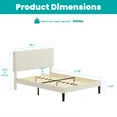 edx Bed Frame with Height-Adjustable Upholstered Headboard, Crystal Buckle Accents, Beige
