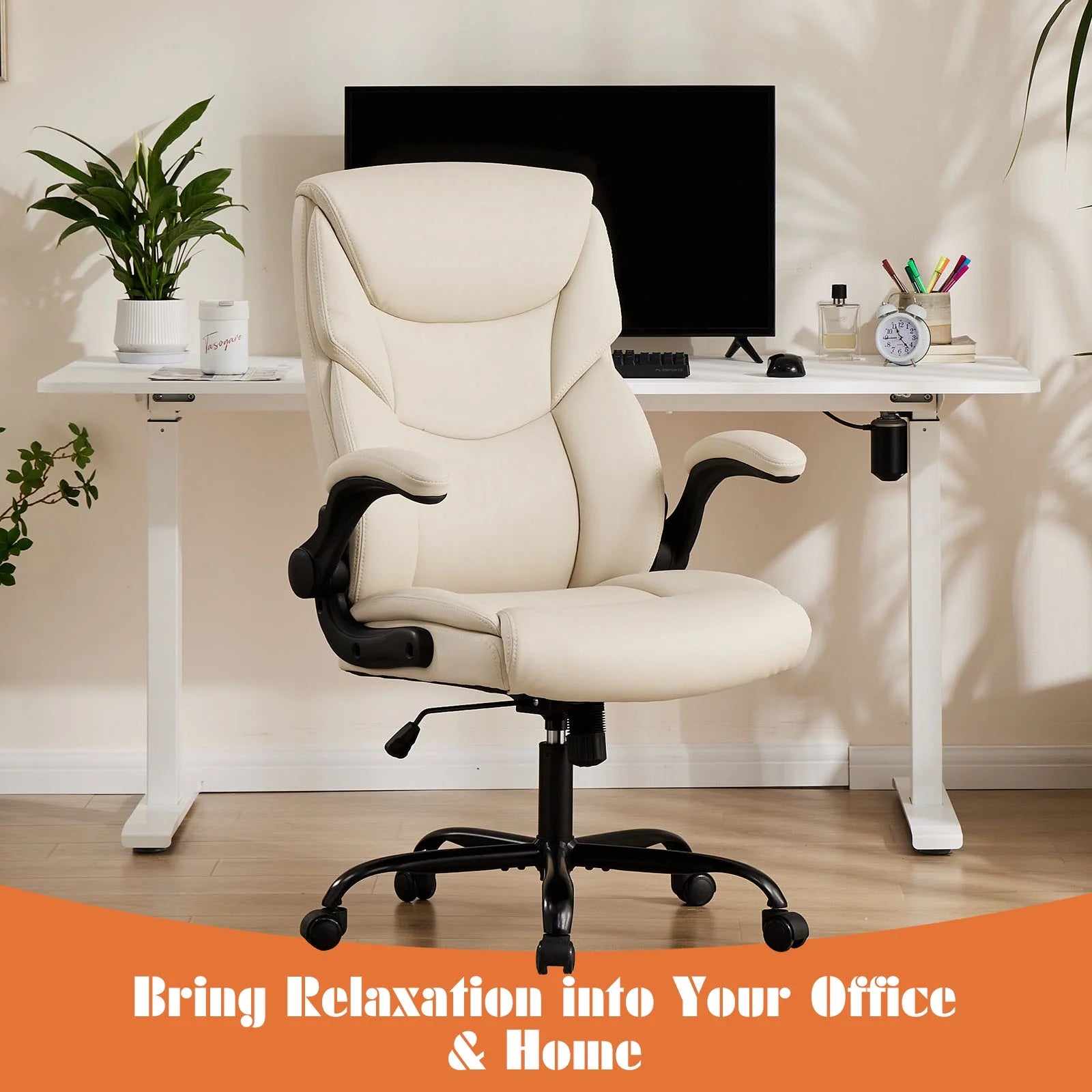 Yoyomax Office Chair, Ergonomic Executive Computer Desk Chairs with Adjustable Flip-up Armrest, Swivel Task Chair with Lumbar Support, Strong Metal Base