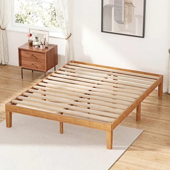 Bed Frame, No Box Spring Needed, Wooden Platform Bed Frame Mattress Foundation with Support Slats, Natural Pine