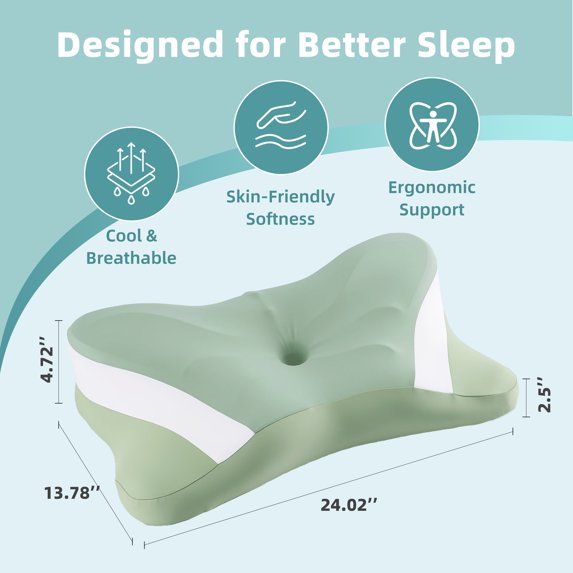 edx Ergonomic Cervical Pillow for Pain Relief Sleeping, Contour Orthopedic Bed Pillow for Back Stomach Sleepers