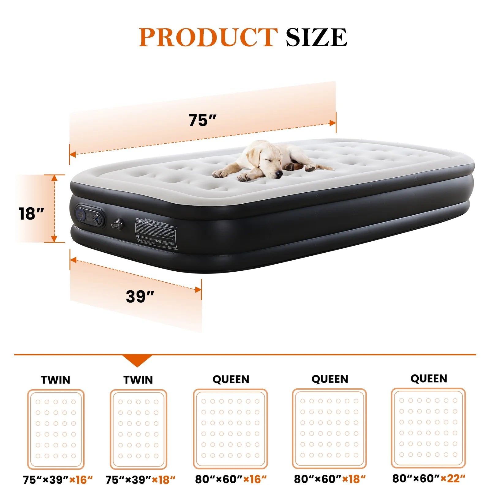ZUNMOS Air Mattress, 18" H Portable Low Noise Colchone Inflable with Built in Pump, Maximum Weight Capacity 660 LBS Air Bed for Camping, Indoor and Family