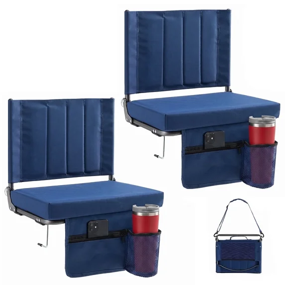 Edx Stadium seats, with cushioned steps, back support, portable, dimensions of 17 inches wide x 12 inches deep x 16 inches high