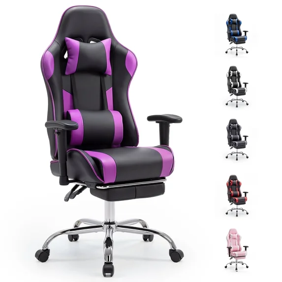 edx Ergonomic Video Gaming Chair High Back Office Chair with Lumbar Support and Adjustable Armrests Footrest Swivel Racing Chair
