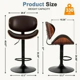 EDX Bar Stools Set of 2 for Kitchen Counter, Adjustable Bentwood Barstools, Modern PU Leather Upholstered Bar Chair with Back and Footrest, for Bar, Kitchen, Dining Room