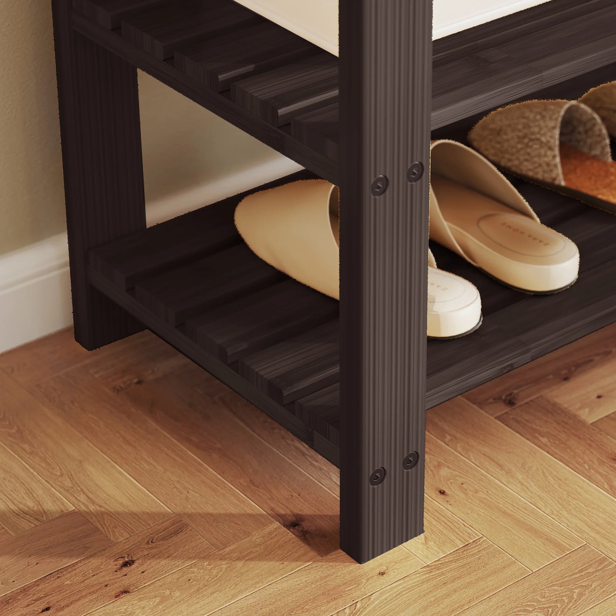 ZUNMOS 3-Tier Bamboo Shoe Rack Bench, 11.3 x 27.6 x 17.8 Inches Compact Storage Organizer with 286lb Capacity for Entryway, Bedroom and Living Room