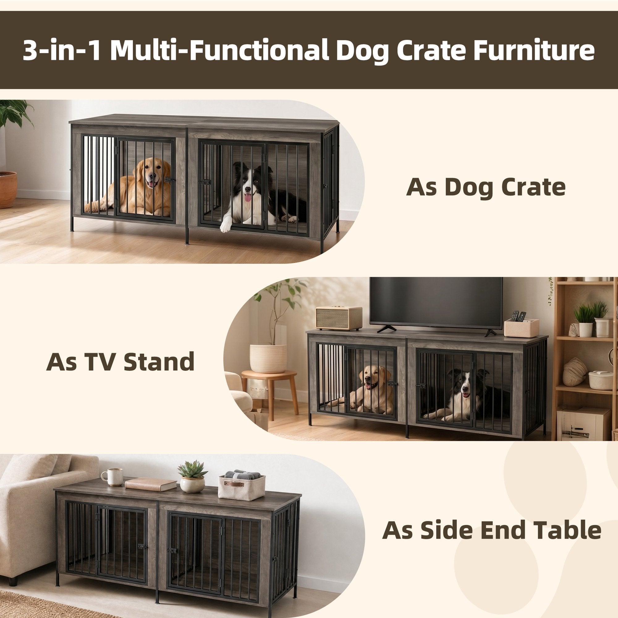 EDX Double Dog Crate Furniture for 2 Dogs,Heavy Duty Dog Kennel Furniture with Divider,Indoor Pet House End Table TV Stand with Extra Large Double Door
