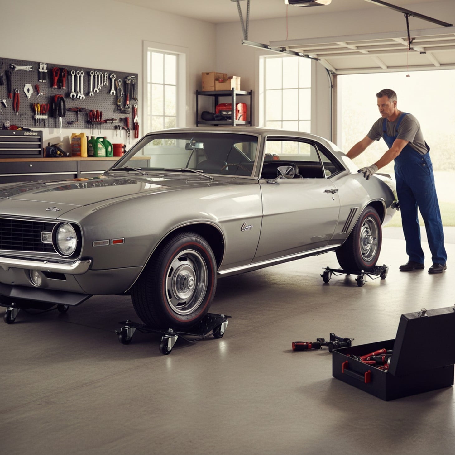 Edx 4-Piece Steel Car Dolly, Heavy-Duty Wheel Movers with Brakes and Lock for Vehicle Relocation, Black