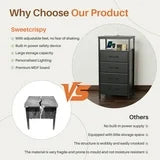 edx 5 Fabric Drawers Nightstand with Charging Station & USB/Type-C Ports and Outlets, Variable Light Strip Bedside End Table with Adjustable Feet for Bedroom, Black