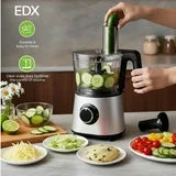 edx 5-Cup Capacity Food Processor, Vegetable Chopper, Capable of Slicing, Shredding, Dicing, And Blending, Stainless Steel Construction