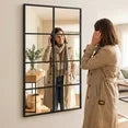 edx Black Windowpane Grid Wall Mirror - Leaning & Hanging Decor for Bedroom, Living Room